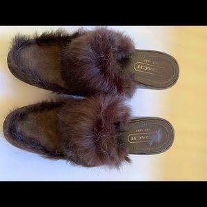 Coach furry brown suede mules
